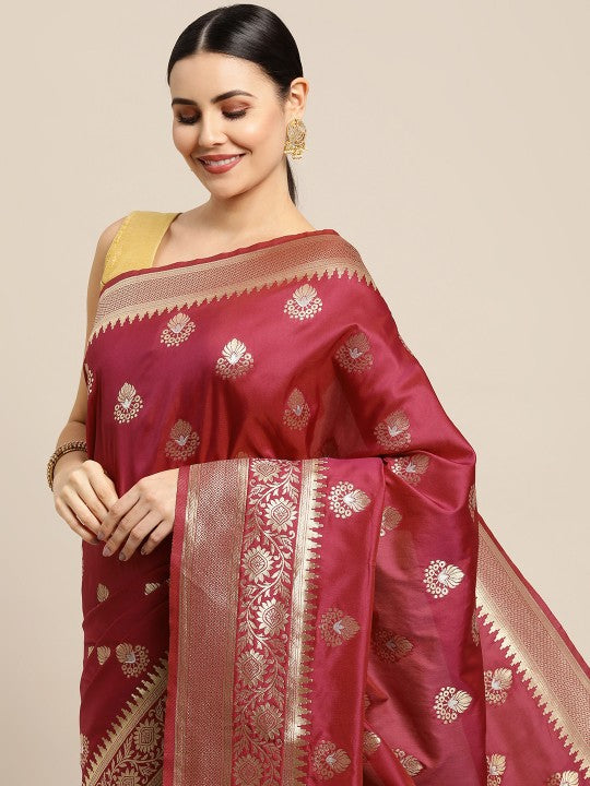 Purple & Gold Ethnic Zari Silk Blend Celebrity Banarasi Sarees