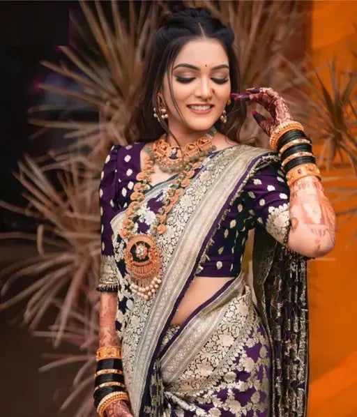 Women's Kanjivaram Soft Pure Silk Banarasi Sarees With Blouse Piece